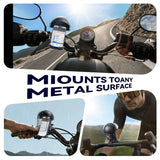 Riding phone mount: anti-vibration, anti-loosening, quick release; extended arm and sun visor for clear visibility in bright light; rock-solid in rain and on rough roads; compatible with all vehicles, perfect for commuting and off-road riding.
