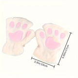 WHITE Cat Paw Fingerless Electric Heating Gloves, 3 adjustable heating levels, washable, 2000mAh battery, fluffy and warm, perfect for study and entertainment, ideal gift for birthdays and Christmas.