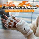BLACK Cat Paw Fingerless Electric Heating Gloves, 3 adjustable heating levels, washable, 2000mAh battery, fluffy and warm, perfect for study and entertainment, ideal gift for birthdays and Christmas.