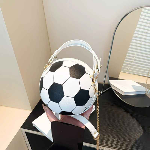 Soccer Theme Ladies Handbag, PU Material, Hand Carry Shoulder Crossbody Three Ways, Daily Outing Versatile Fashion(white)
