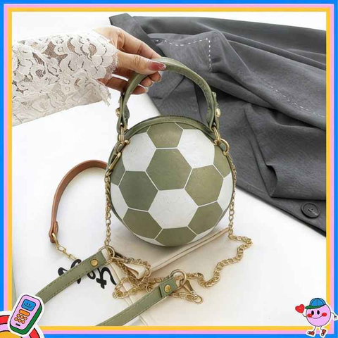 Soccer Theme Ladies Handbag, PU Material, Hand Carry Shoulder Crossbody Three Ways, Daily Outing Versatile Fashion(green)