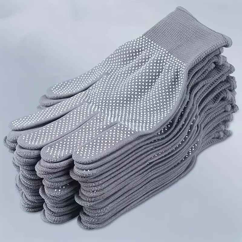 10 pairs Nylon Dot Grip Work Gloves – 13-Gauge PVC Dots Safety Gloves for Construction, Electrical & Handling, Breathable Knit, Non-Slip(grey)