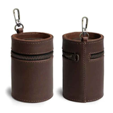 Oil Nubuck Leather Barrel Piggy Bank, Top-Grain Cowhide Plain Design, Zipper Closure Portable（coffee color）