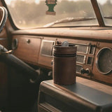 Oil Nubuck Leather Barrel Piggy Bank, Top-Grain Cowhide Plain Design, Zipper Closure Portable（coffee color）