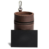 Oil Nubuck Leather Barrel Piggy Bank, Top-Grain Cowhide Plain Design, Zipper Closure Portable（coffee color）