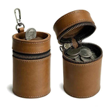 Oil Nubuck Leather Barrel Piggy Bank, Top-Grain Cowhide Plain Design, Zipper Closure Portable（brown）