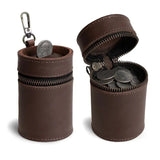 Oil Nubuck Leather Barrel Piggy Bank, Top-Grain Cowhide Plain Design, Zipper Closure Portable（brown）