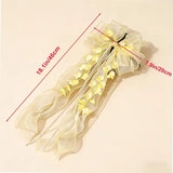 New Organza Bow Hair Clip, Bohemian Long Ribbons, Oversized Gauze Lily-of-the-Valley Pearl Strand, Pastoral Floral Ethereal Charm, Must-have Hair Accessory for Weddings, Hanfu, Parties & Vacations./blue