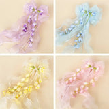New Organza Bow Hair Clip, Bohemian Long Ribbons, Oversized Gauze Lily-of-the-Valley Pearl Strand, Pastoral Floral Ethereal Charm, Must-have Hair Accessory for Weddings, Hanfu, Parties & Vacations./purple