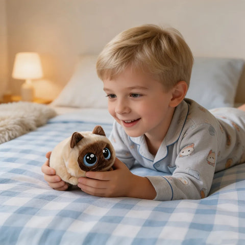 Adorable Big-Eyed Cat Plush Toy – Soft, Fluffy, Palm-Sized, Perfect for Playtime Cuddles and Soothing Companionship. (Siamese Cat)