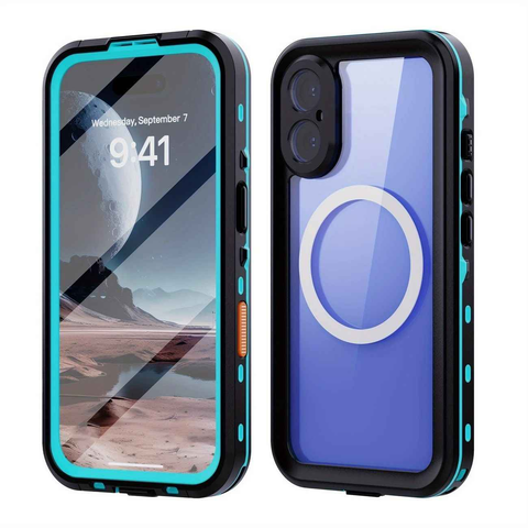 iPhone 16  Waterproof Phone Case IP68 Drop Protection Snow Dust Resistant with Lanyard for Swimming Skiing Off Road Adventures(blue)