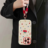 Creamy White Shell Cherry Painting iPhone Case Silicone Drop Protection Full Lens Cover with Lanyard Cute Polka Dot Design(iPhone17 promax)
