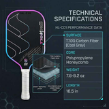 T700 Carbon Fiber Pickleball Paddle 16mm Core Lightweight Single Paddle with Polymer Honeycomb Core（Pink blue）