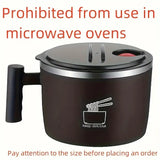 304 Stainless Steel Noodle Bowl: 1000ml Large Capacity, Double-Layer Insulation (No Burns), Leak-Proof Seal with Drainage, Solo Dining, Slow Living./black