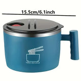 304 Stainless Steel Noodle Bowl: 1000ml Large Capacity, Double-Layer Insulation (No Burns), Leak-Proof Seal with Drainage, Solo Dining, Slow Living./GREEN