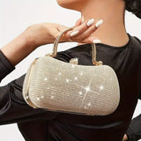 【PU Evening Bag】 Rhinestone-encrusted Gold Handle, Magnetic Snap Closure, Horizontal Oval Clutch, Lightweight & Portable – Top Choice for Weddings & Parties./BLACK In Australia - Darrahopens