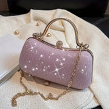 【PU Evening Bag】 Rhinestone-encrusted Gold Handle, Magnetic Snap Closure, Horizontal Oval Clutch, Lightweight & Portable – Top Choice for Weddings & Parties./BLACK