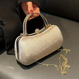 【PU Evening Bag】 Rhinestone-encrusted Gold Handle, Magnetic Snap Closure, Horizontal Oval Clutch, Lightweight & Portable – Top Choice for Weddings & Parties./PINK