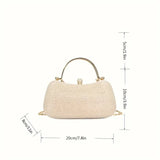 【PU Evening Bag】 Rhinestone-encrusted Gold Handle, Magnetic Snap Closure, Horizontal Oval Clutch, Lightweight & Portable – Top Choice for Weddings & Parties./golden