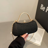 【PU Evening Bag】 Rhinestone-encrusted Gold Handle, Magnetic Snap Closure, Horizontal Oval Clutch, Lightweight & Portable – Top Choice for Weddings & Parties./golden