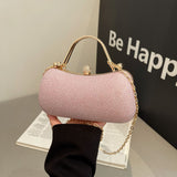 【PU Evening Bag】 Rhinestone-encrusted Gold Handle, Magnetic Snap Closure, Horizontal Oval Clutch, Lightweight & Portable – Top Choice for Weddings & Parties./golden