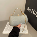 【PU Evening Bag】 Rhinestone-encrusted Gold Handle, Magnetic Snap Closure, Horizontal Oval Clutch, Lightweight & Portable – Top Choice for Weddings & Parties./silver In Australia - Darrahopens