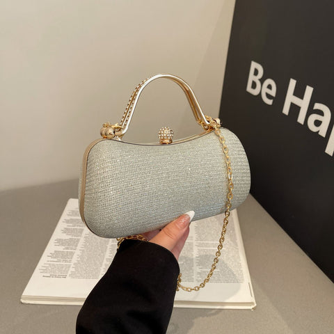 【PU Evening Bag】 Rhinestone-encrusted Gold Handle, Magnetic Snap Closure, Horizontal Oval Clutch, Lightweight & Portable – Top Choice for Weddings & Parties./silver In Australia - Darrahopens