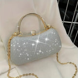 【PU Evening Bag】 Rhinestone-encrusted Gold Handle, Magnetic Snap Closure, Horizontal Oval Clutch, Lightweight & Portable – Top Choice for Weddings & Parties./silver In Australia - Darrahopens