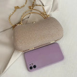 【PU Evening Bag】 Rhinestone-encrusted Gold Handle, Magnetic Snap Closure, Horizontal Oval Clutch, Lightweight & Portable – Top Choice for Weddings & Parties./silver