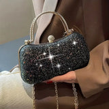 【PU Evening Bag】 Rhinestone-encrusted Gold Handle, Magnetic Snap Closure, Horizontal Oval Clutch, Lightweight & Portable – Top Choice for Weddings & Parties./silver