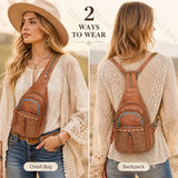 Vintage Bohemian Multi-Functional Chest Bag | PU Embossed 3-in-1 Bag, Exuding Bohemian Charm/brwon In Australia - Darrahopens