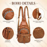 Vintage Bohemian Multi-Functional Chest Bag | PU Embossed 3-in-1 Bag, Exuding Bohemian Charm/brwon