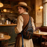 Vintage Bohemian Multi-Functional Chest Bag | PU Embossed 3-in-1 Bag, Exuding Bohemian Charm/brwon
