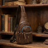 Vintage Bohemian Multi-Functional Chest Bag | PU Embossed 3-in-1 Bag, Exuding Bohemian Charm/brwon