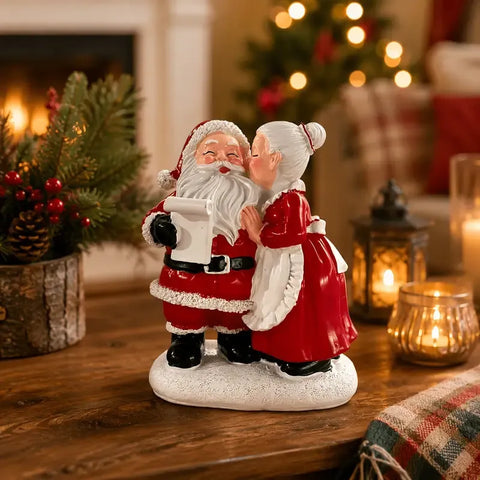 1pc Santa and Mrs. Claus Kissing Resin Figurine, Sweet Couple Christmas Desktop Decoration, Christmas Gift Party Scene Decor Prop, Home Bedroom Desk Cute Collectible Craft Ornament