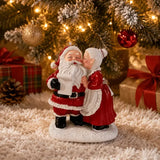 1pc Santa and Mrs. Claus Kissing Resin Figurine, Sweet Couple Christmas Desktop Decoration, Christmas Gift Party Scene Decor Prop, Home Bedroom Desk Cute Collectible Craft Ornament