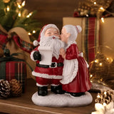 1pc Santa and Mrs. Claus Kissing Resin Figurine, Sweet Couple Christmas Desktop Decoration, Christmas Gift Party Scene Decor Prop, Home Bedroom Desk Cute Collectible Craft Ornament