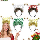4PCS 2027 New Year Glitter Headbands: Glitter Numbers with Star Antennas, Available in Red, Green, Gold, and Silver, Lightweight and Eye-Catching Party Essentials.