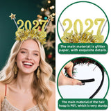 4PCS 2027 New Year Glitter Headbands: Glitter Numbers with Star Antennas, Available in Red, Green, Gold, and Silver, Lightweight and Eye-Catching Party Essentials.