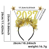 4PCS 2027 New Year Glitter Headbands: Glitter Numbers with Star Antennas, Available in Red, Green, Gold, and Silver, Lightweight and Eye-Catching Party Essentials.