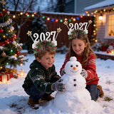 4PCS 2027 New Year Glitter Headbands: Glitter Numbers with Star Antennas, Available in Red, Green, Gold, and Silver, Lightweight and Eye-Catching Party Essentials.