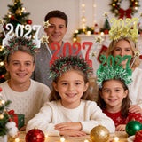 4PCS 2027 New Year Glitter Headbands: Glitter Numbers with Star Antennas, Available in Red, Green, Gold, and Silver, Lightweight and Eye-Catching Party Essentials.