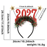 4PCS 2027 New Year Glitter Headbands: Glitter Numbers with Star Antennas, Available in Red, Green, Gold, and Silver, Lightweight and Eye-Catching Party Essentials.