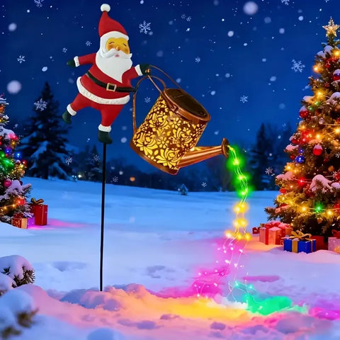 Solar Santa Claus Watering Can Light, IP64 Waterproof Iron Art, Multi-Color Light Effects, Brighten Up Your Outdoor Garden Holiday Ambiance (Colorful Light)