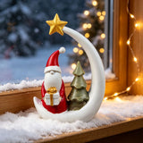Christmas Moon Resin Figurine, Warm Holiday Tabletop Decoration