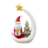 Christmas Moon Resin Figurine, Warm Holiday Tabletop Decoration