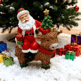 Santa Riding Highland Cow Resin Figurine | Hand-Painted Cute Design, Red Scarf & Mini Christmas Tree Accents, Festive Desktop Décor In Australia - Darrahopens
