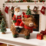 Santa Riding Highland Cow Resin Figurine | Hand-Painted Cute Design, Red Scarf & Mini Christmas Tree Accents, Festive Desktop Décor
