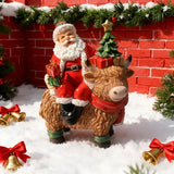 Santa Riding Highland Cow Resin Figurine | Hand-Painted Cute Design, Red Scarf & Mini Christmas Tree Accents, Festive Desktop Décor