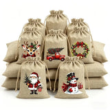 Christmas Jute Drawstring Gift Bags, Pack of 12, 5 Random Themes, Perfect for Gifts and Decorations In Australia - Darrahopens